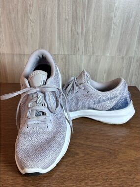 ASICS Women’s Light Gray Pink Purple Knit Running Sneaker Lace Up Athletic Shoes